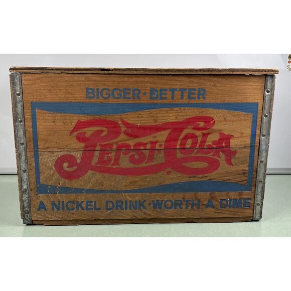 Vintage Pepsi Cola Advertising Wooden Wood Crate A Nickel Drink Worth A Dime - Picture 4 of 15